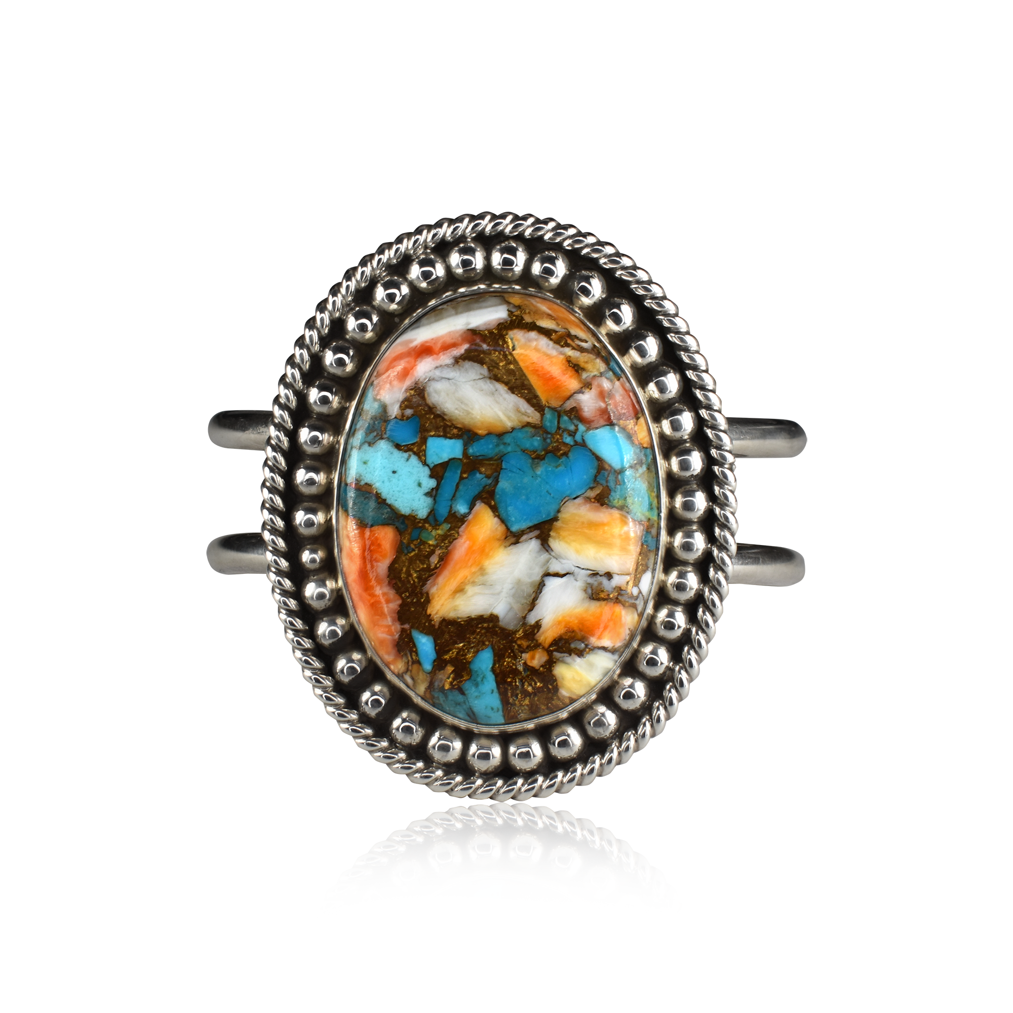 Kingman Turquoise. Spiny Oyster & Brass Composite Cuff by Raquel & Leonard Hurley