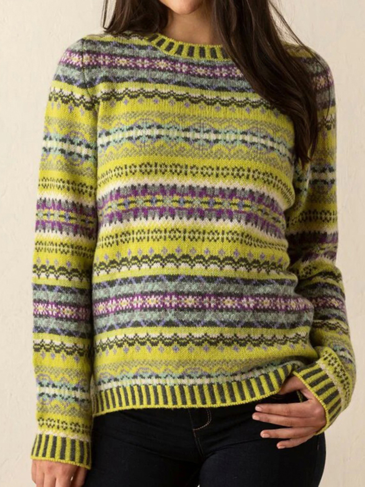 Vintage Ethnic Pattern Crew Neck Sweater