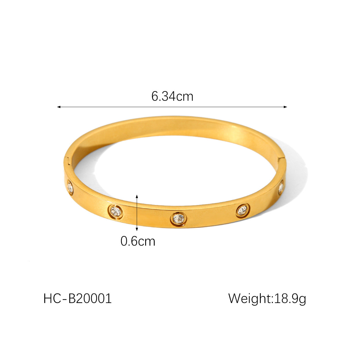 IG Style Round Stainless Steel Diamond Inlay Bangles