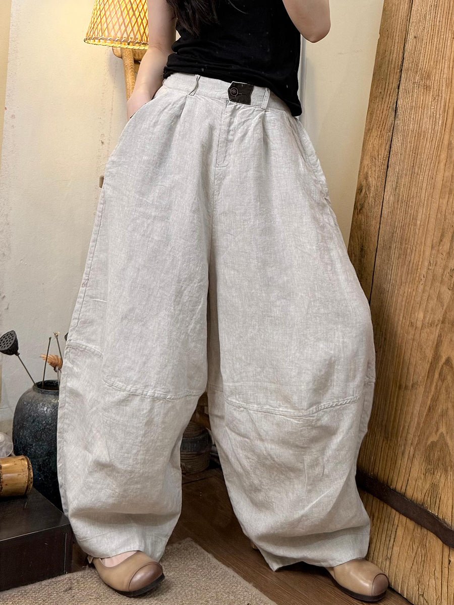 Women Summer Pure Color 100%Linen Harem Pants