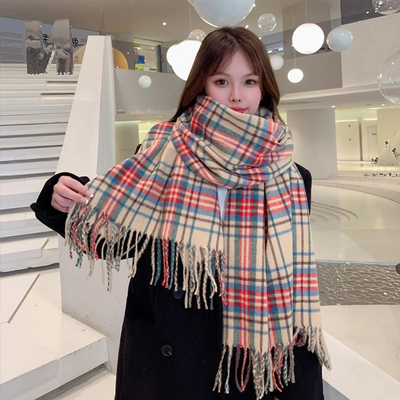Women's Classic Style Lattice Imitation Cashmere Acrylic Scarf