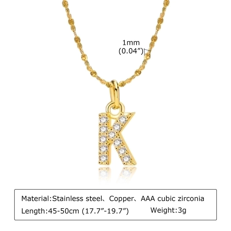 Minimalist Letter 201 Stainless Steel Copper Inlay Artificial Diamond Pendant Necklace