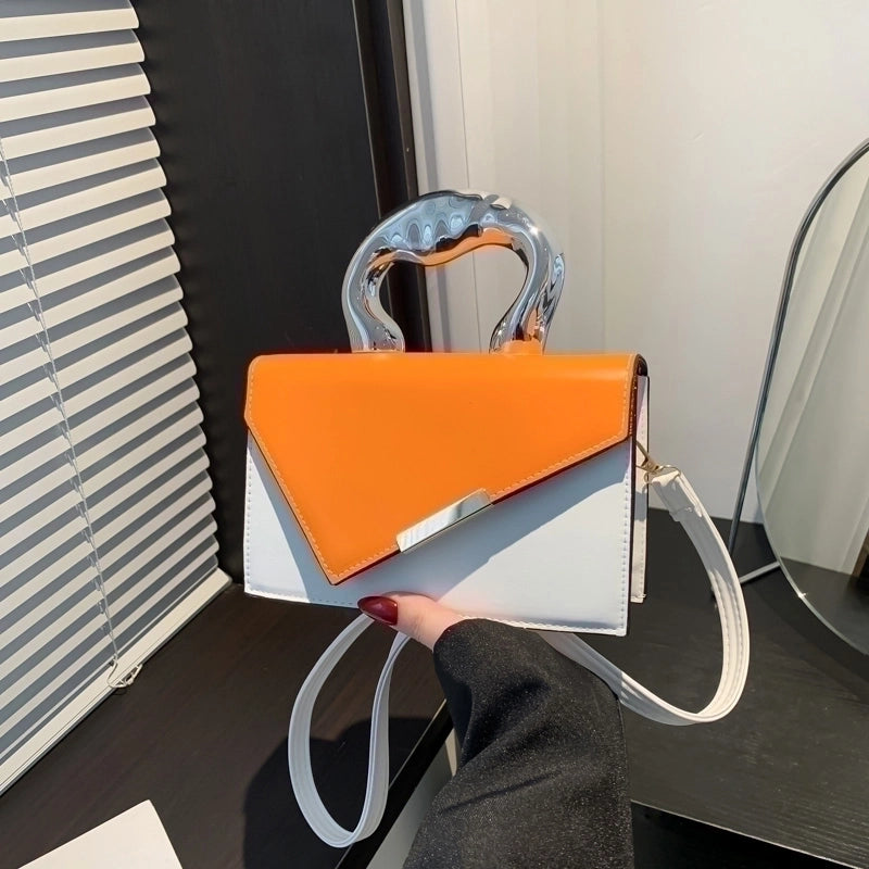 Women's Pu Leather Color Block Elegant Flip Cover Handbag