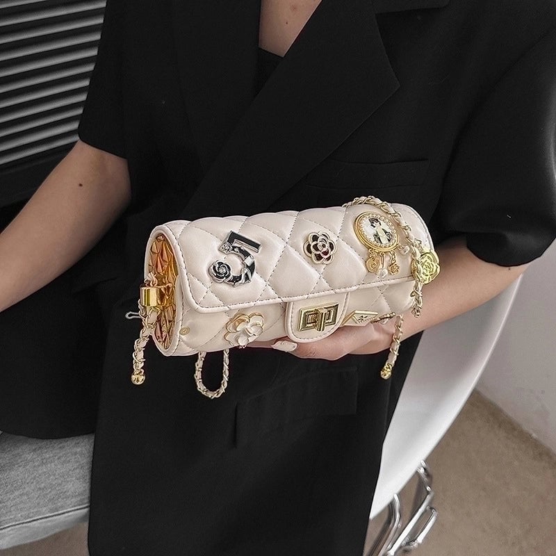 Women's Medium All Seasons Pu Leather Flower Streetwear Square Lock Clasp Shoulder Bag