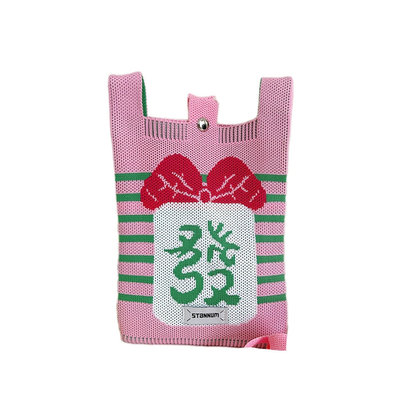 Women's Small Knit Cartoon Cute Bucket Lock Clasp Phone Wallets