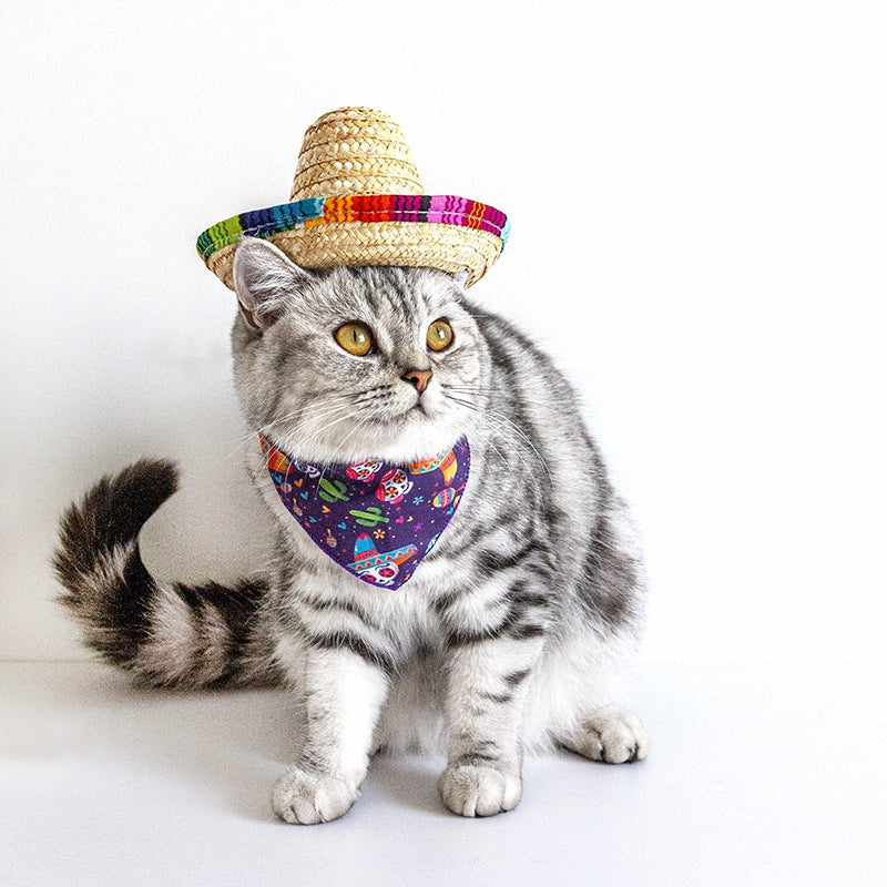 Pet Supplies Straw Mini Pet Dog Straw Hat Pet Mexican Straw Hat Pet Cat Sun Hat