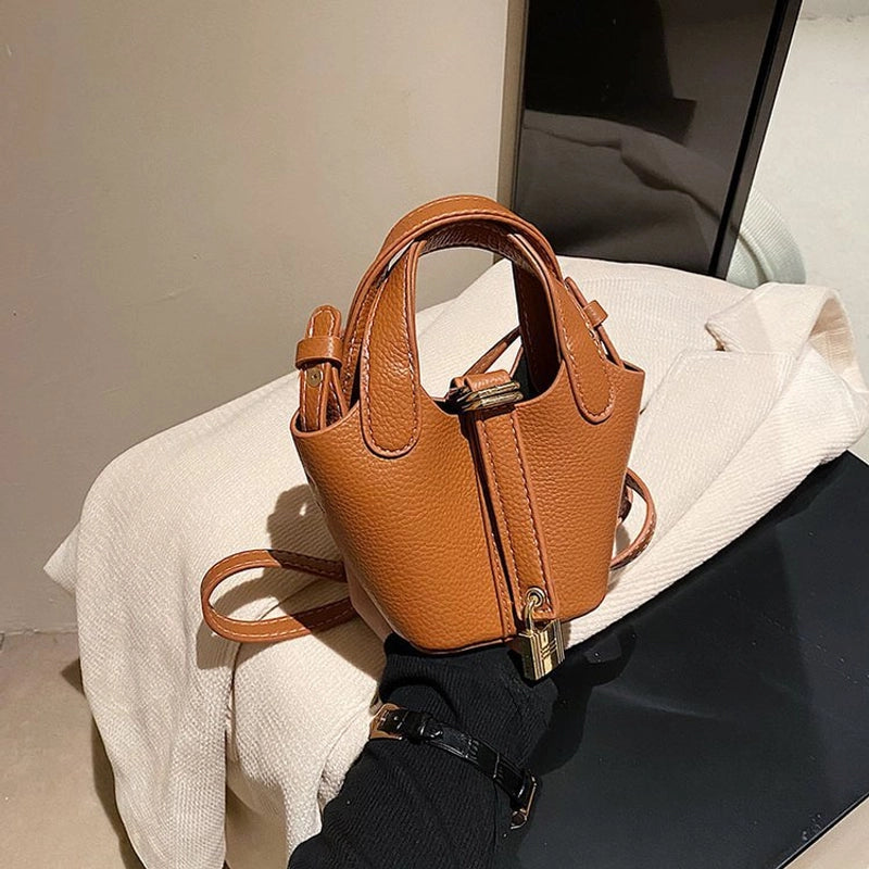 Women's Mini Pu Leather Solid Color Fashion Bucket Magnetic Buckle Crossbody Bag