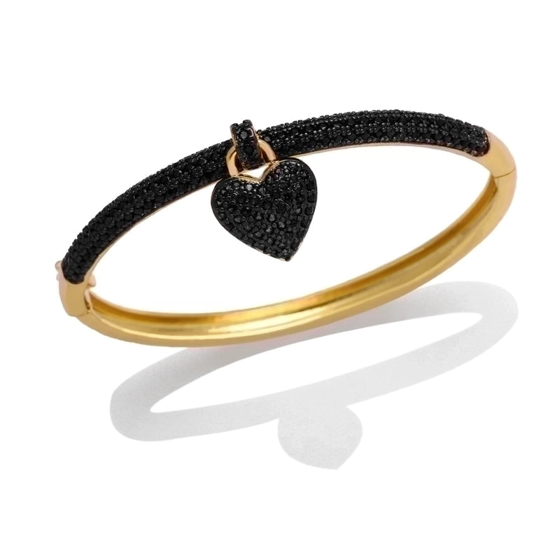 1 Piece Retro Heart Shape Copper Plating Inlay Zircon Bangle