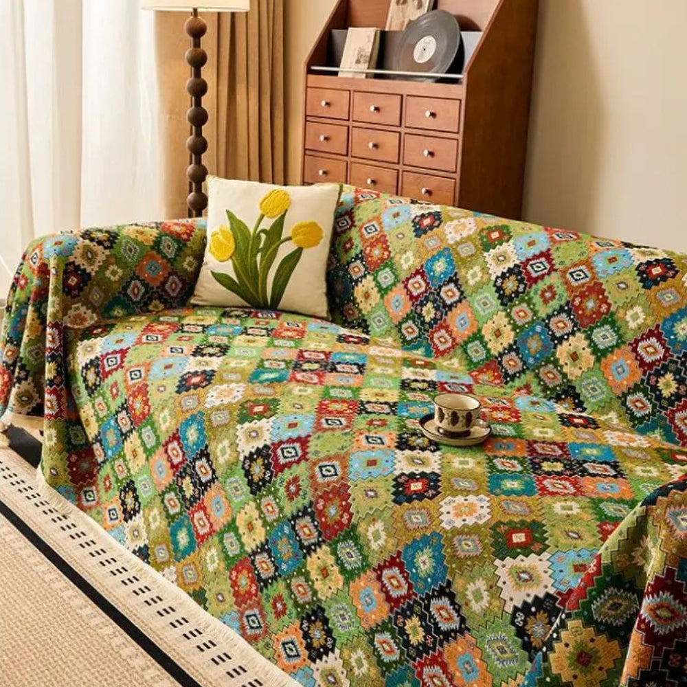 Zahara Geometric Tribal Kilim Sofa Cover