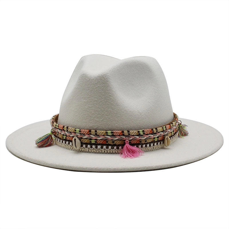Hot Sale Woolen Hat Tassel Ethnic Style Jazz Hat Retro Flat Brim Big Brim Hat