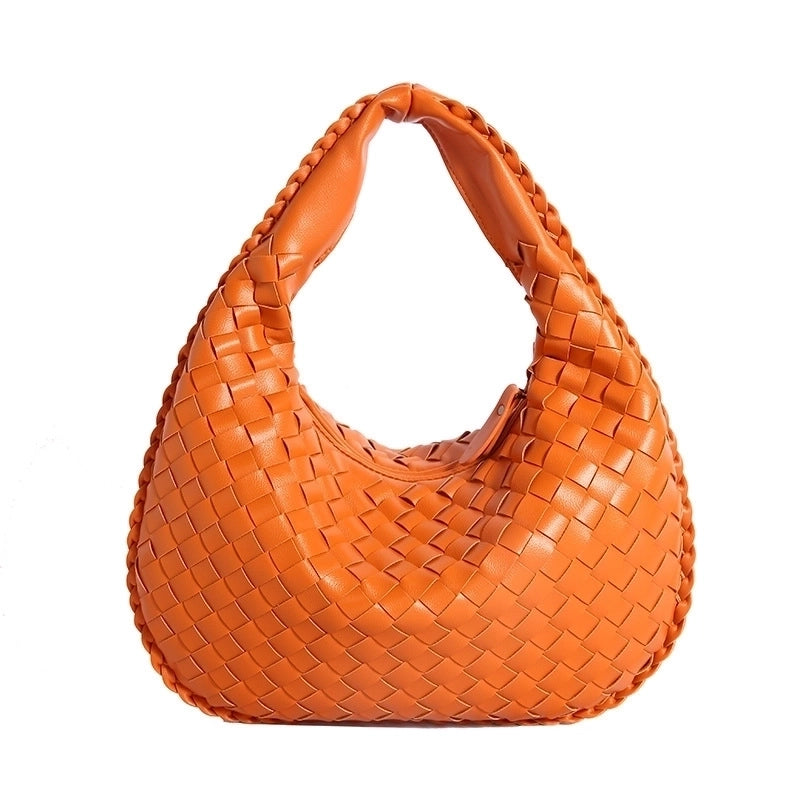 Women's Medium Pu Leather Solid Color Streetwear Weave Dumpling Shape Zipper Handbag