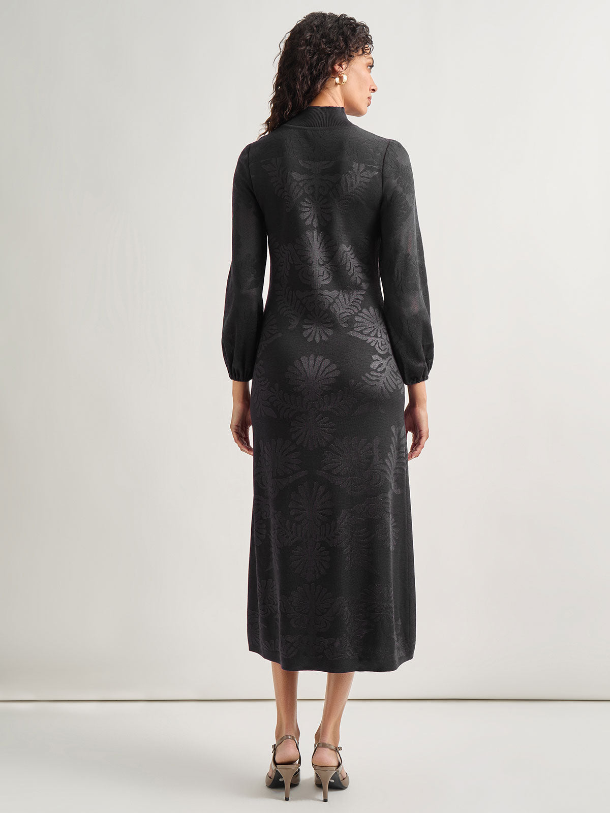 A-Line Jacquard Knit Midi Dress