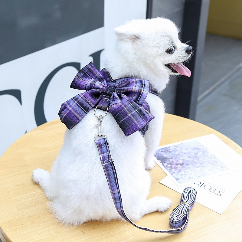 Pet Dog Cat JK Plaid Vest Leash Teddy Clothes Than Bear Skirt Chest Strap Dog Rope Supplies