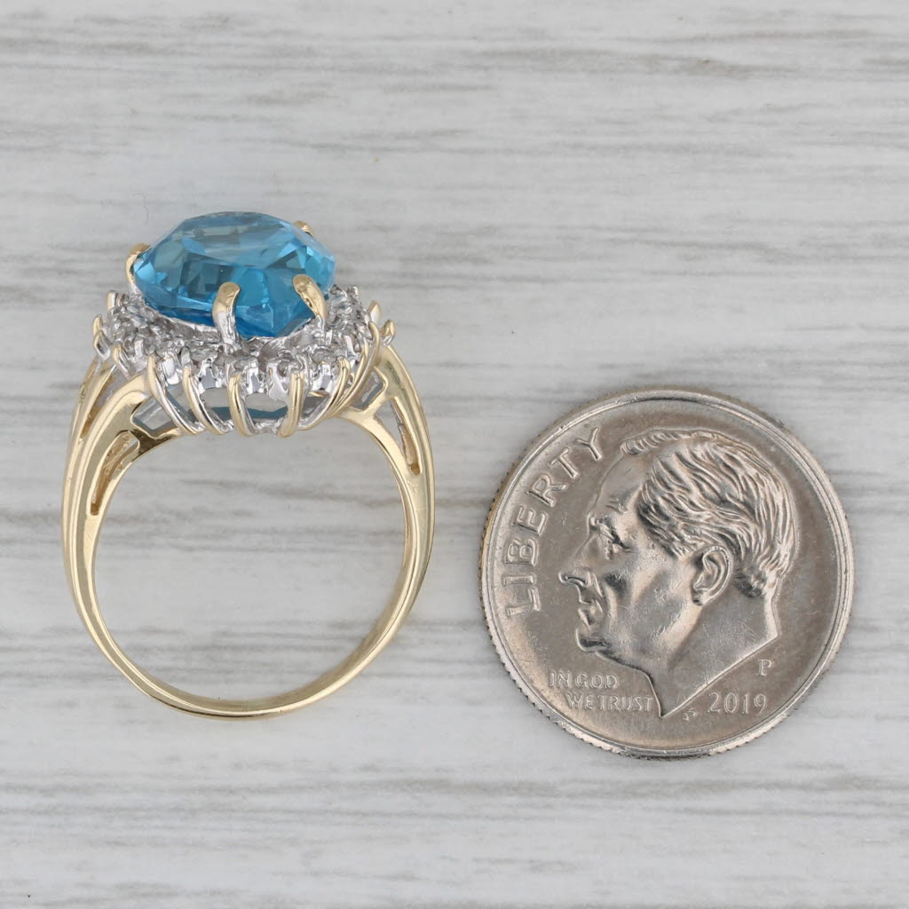7.07ctw Pear Blue Topaz Diamond Halo Ring 10k Yellow Gold Size 4.5