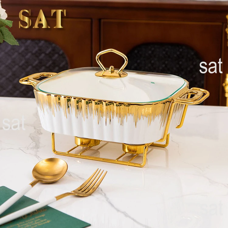 LUXURY CERAMIC BUFFET HEATER SOUP POT AND BAKING TRAY - 3 PCS SET