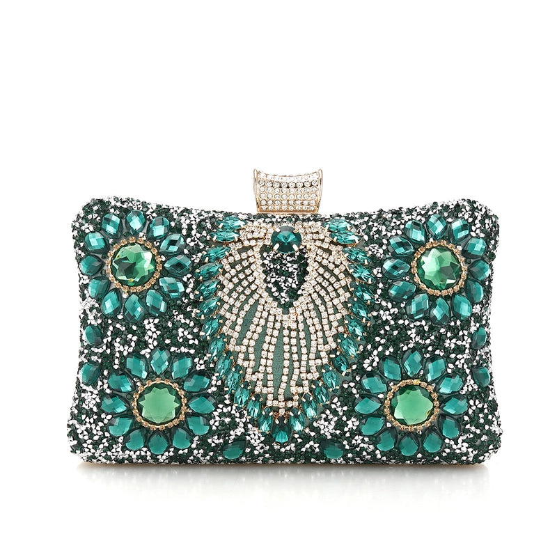 Black Gold Silver Rhinestone Color Block Square Evening Bags