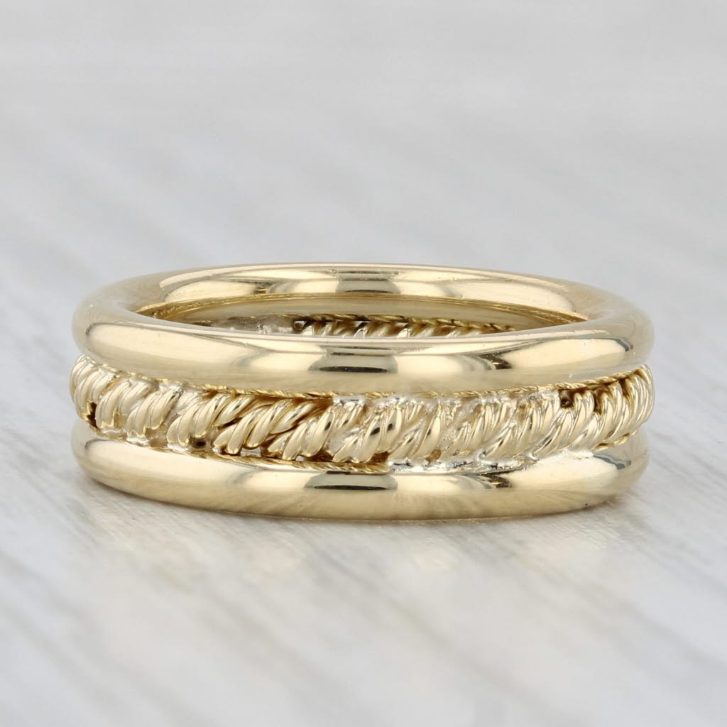 Rope Center Wide Band Ring 18k Yellow Gold Size 6 Wedding Stackable