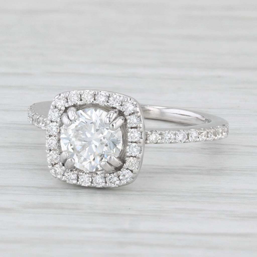1.14ctw Round Diamond Halo Engagement Ring 14k White Gold Size 5 GIA