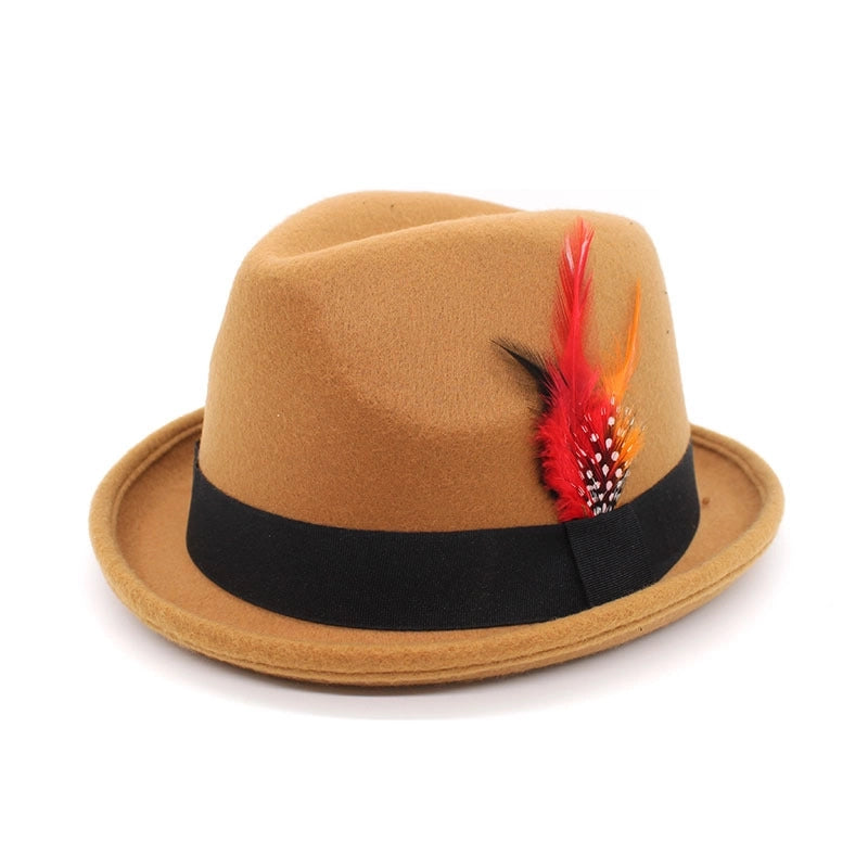 New Small Felt Hat  Gentleman Fedora Small Bowler Hat Office Panama Hat Feather Belt Jazz Hat