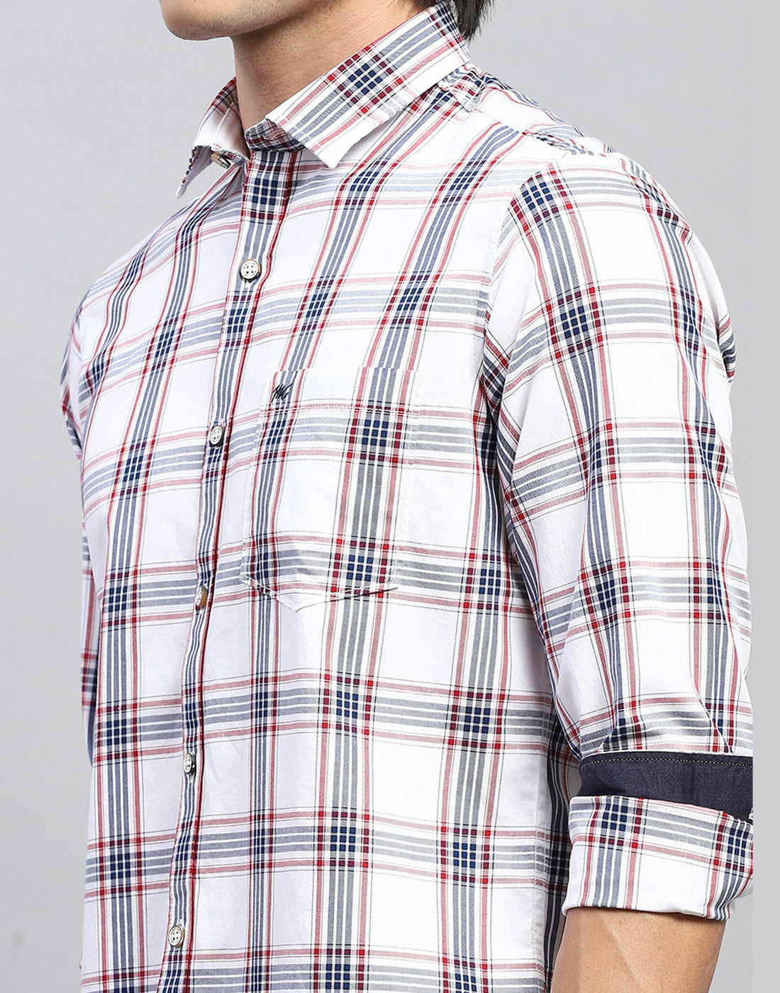 Men White Check Collar Full Sleeve Shirt