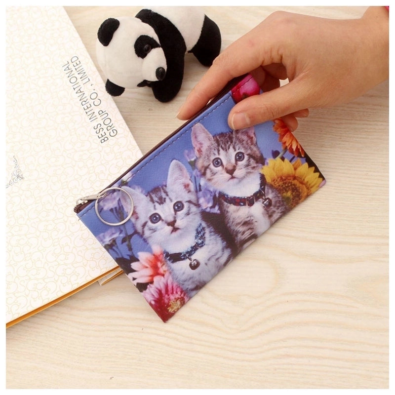 3 Pieces Women's Cat Pu Leather Zipper Coin Purses