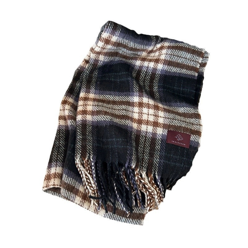 Women's Sweet Plaid Polyester Tassel Scarf