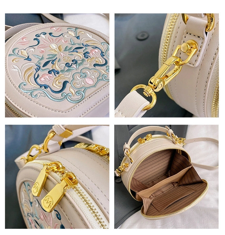 Women's Small Pu Leather Solid Color Ethnic Style Round Zipper Crossbody Bag