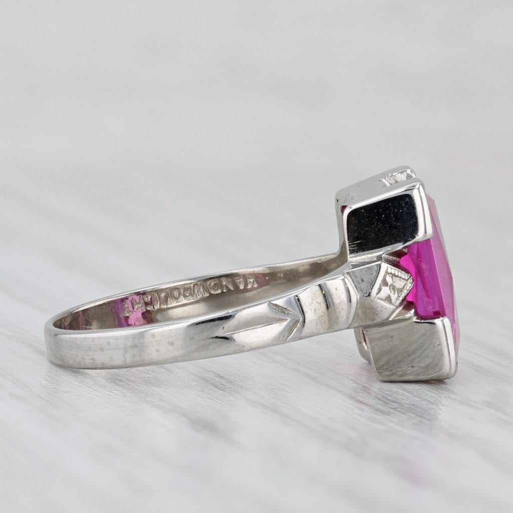 Vintage 3.35ct Lab Created Pink Red Ruby Ring 10k White Gold Size 7.5 Solitaire