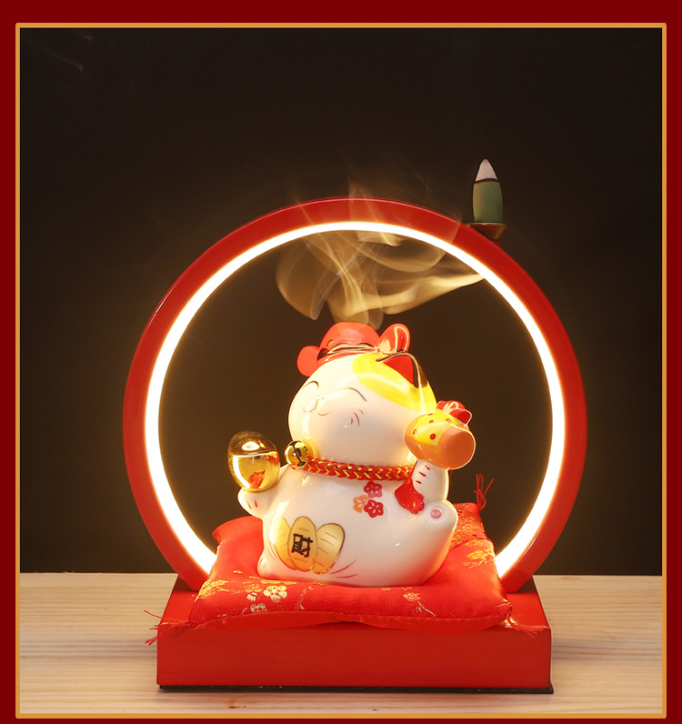 Lucky Cat Ceramic Home Ornaments Creative Japanese Lucky Cat Small Piggy Bank backflow incense burner