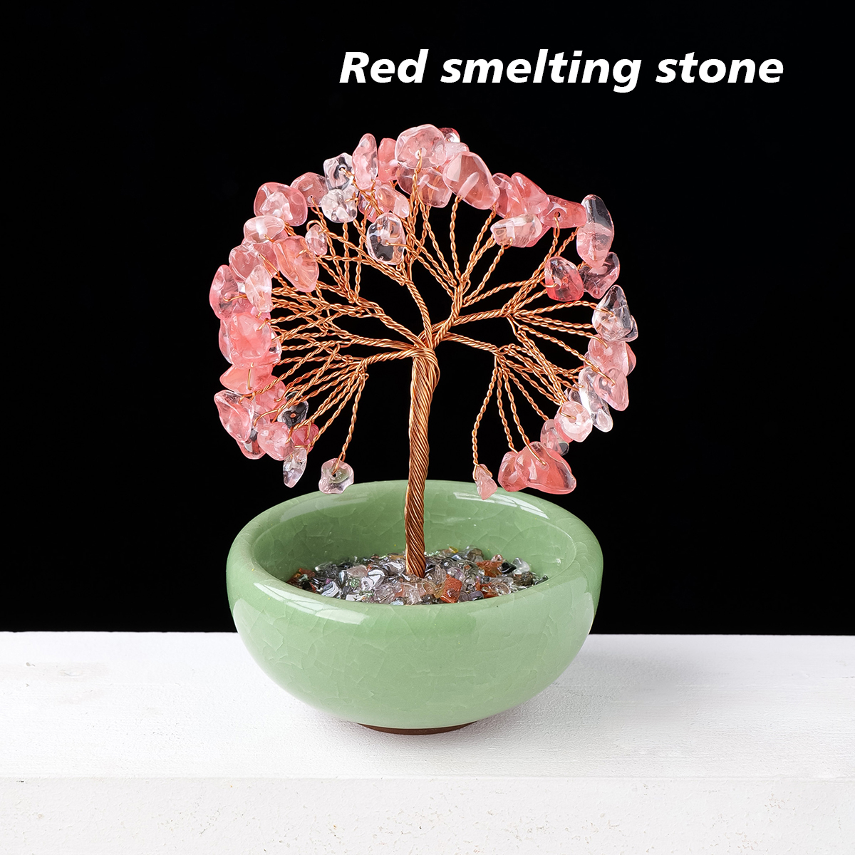 Natural Seven Color Gemstone Crystal gravel chips amethyst Flower Tree Feng Shui Bowl Base Crystal Ornament