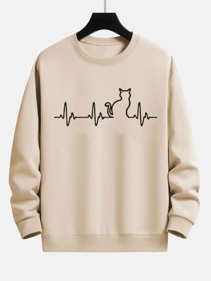 Women's Cat Heartbeat Print Sweatshirt