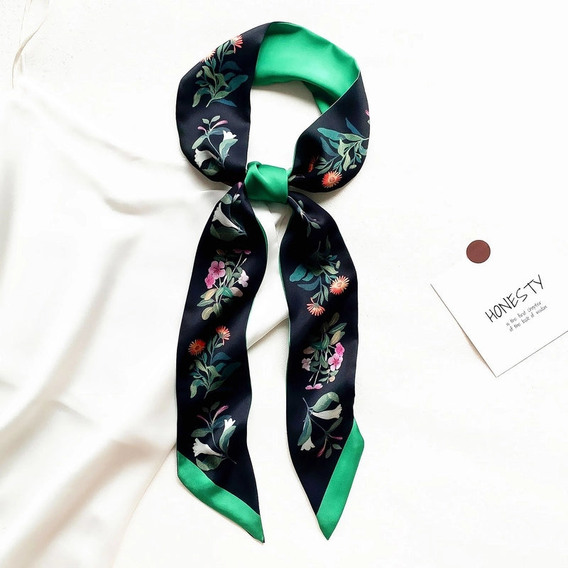 Summer Flower And Bird Printed Ladies Decoration Ribbon Hair Band Scarf