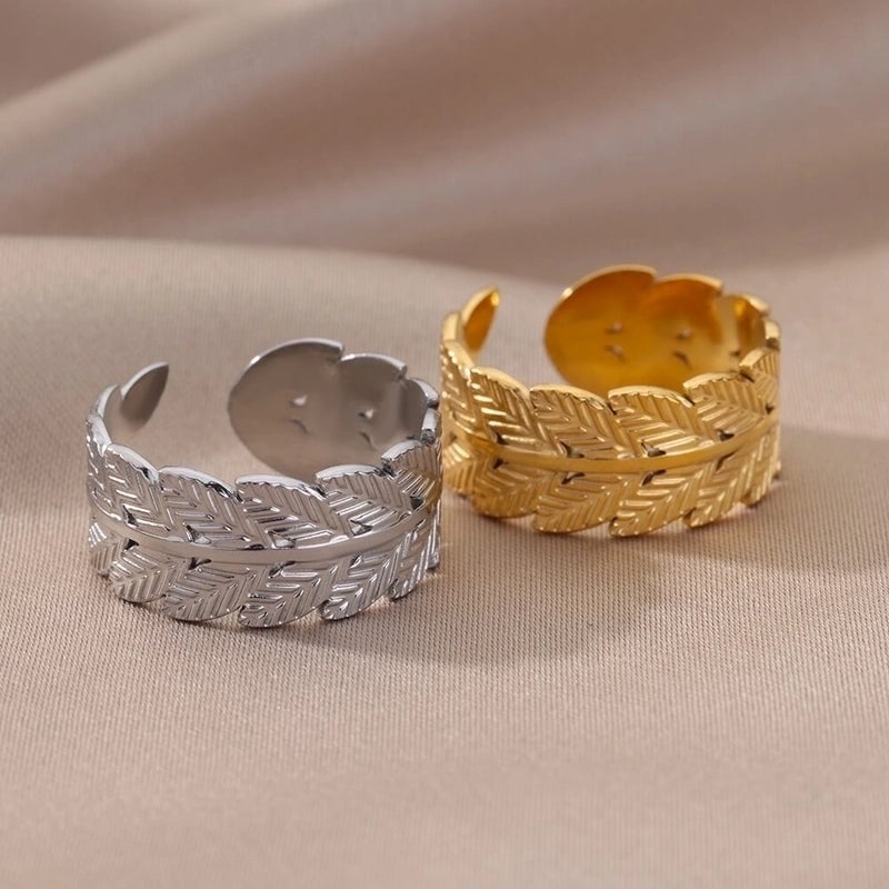 1 Piece Fashion Leaf Stainless Steel Inlaid Gold Open Ring