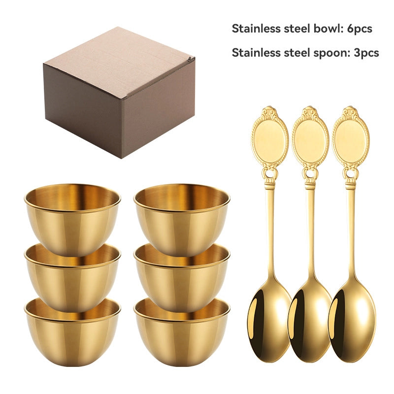 Stainless Steel Dip Small Bowl Golden Dip Sauce Bowl Seasoning Dish Sushi Dip Bowl Sauce Cup Jam Bowl With Spoon Set