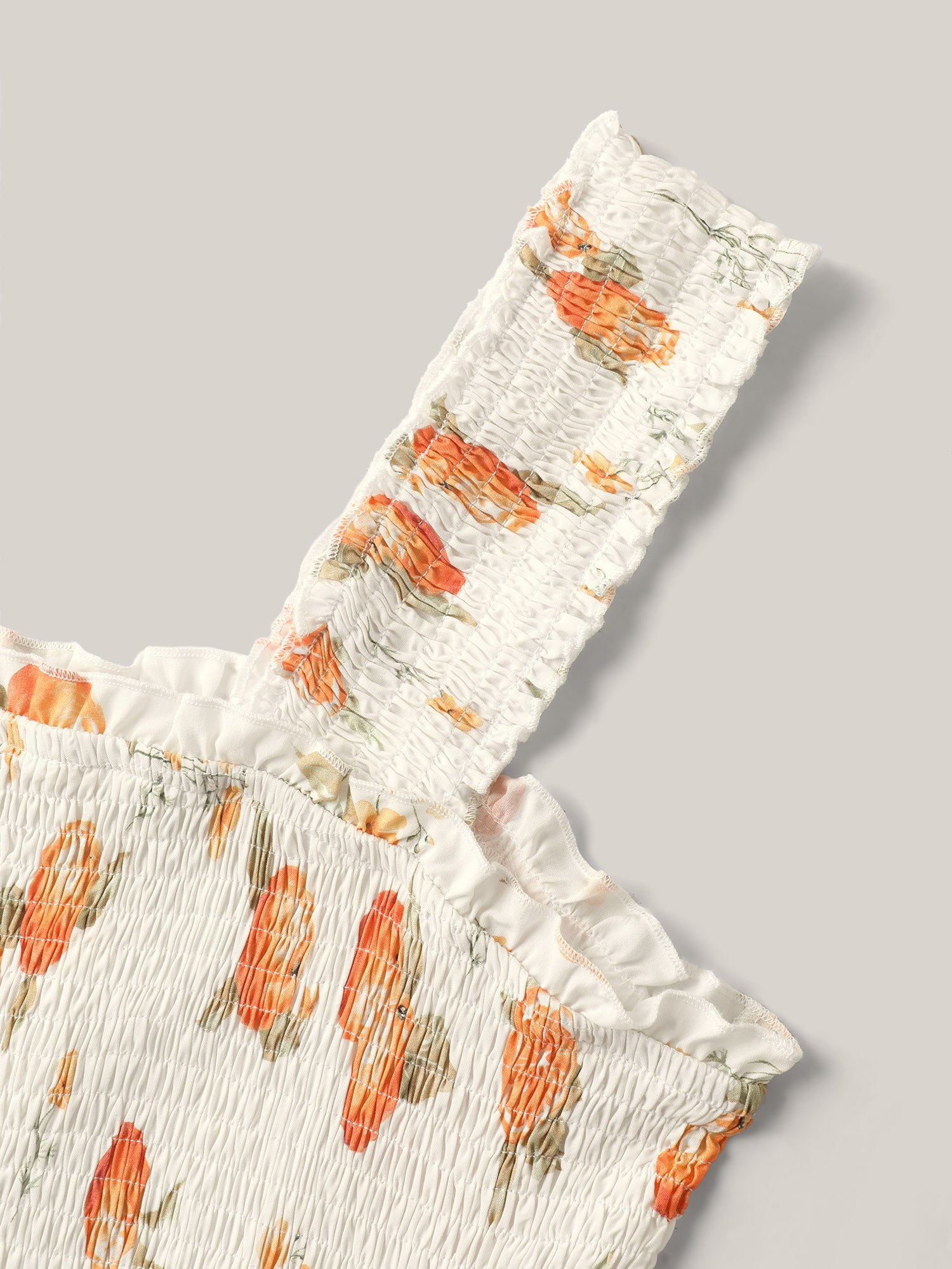 Citrus Print Shirred Pockets Midi Dress