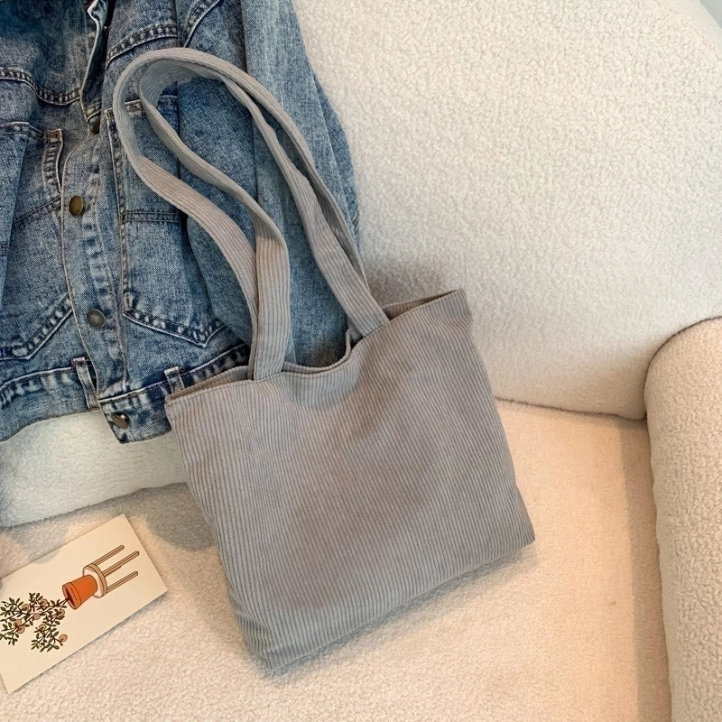 Women's Corduroy Solid Color Streetwear Square Zipper Shoulder Bag