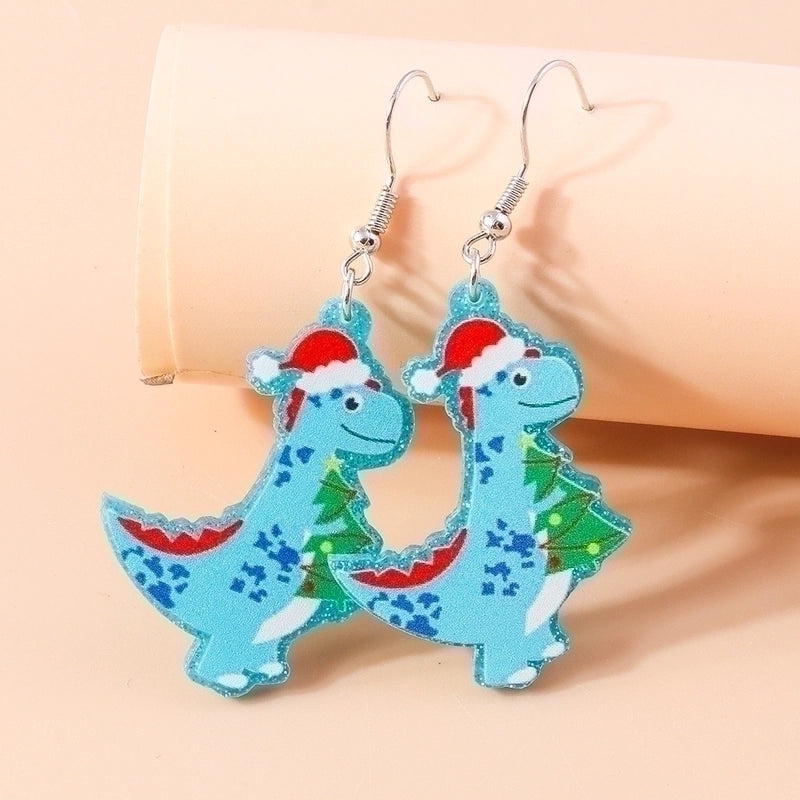 1 Pair Cute Christmas Hat Christmas Tree Dinosaur Zinc Alloy Drop Earrings
