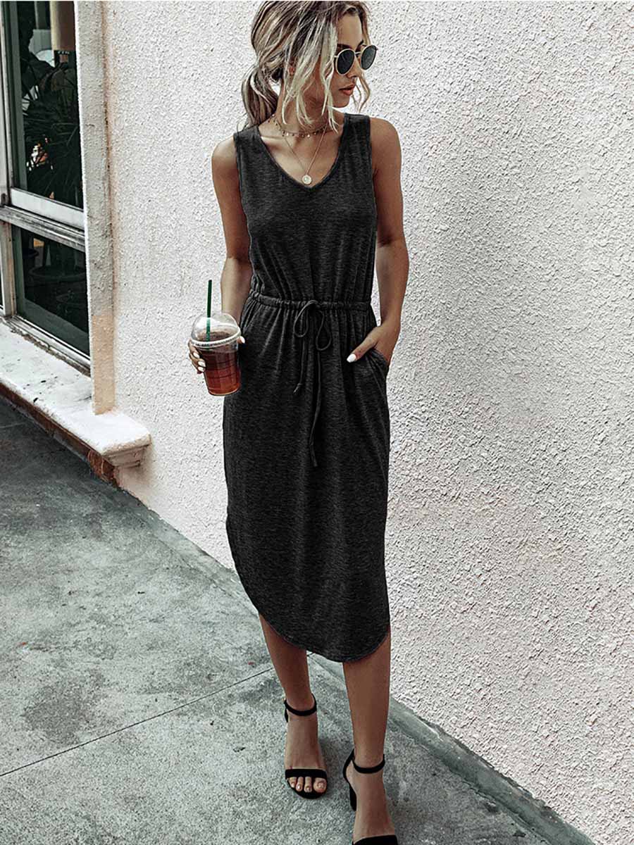 Casual V-Neck Vest Dress