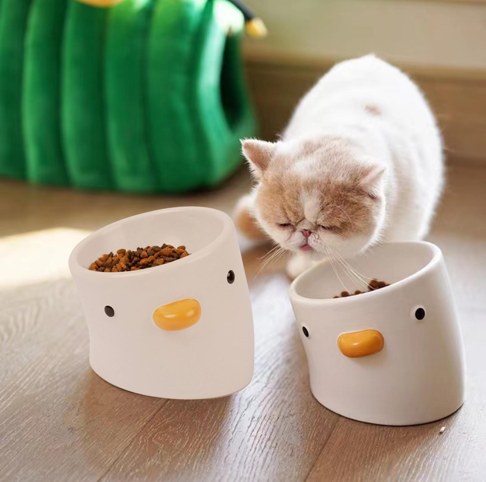 PURROOM Little Chicken Series Crooked Neck Ceramic Cat Bowls and Dog Bowls