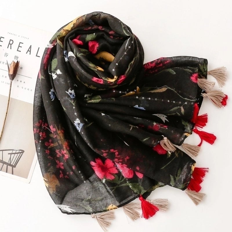 Women's Fashion Flower Voile Polyester Winter Scarves