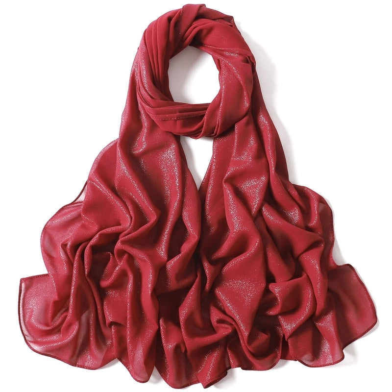 Hot Silver Flash Full Silver Solid Color Pearl Chiffon Long Scarf New Chiffon Turban