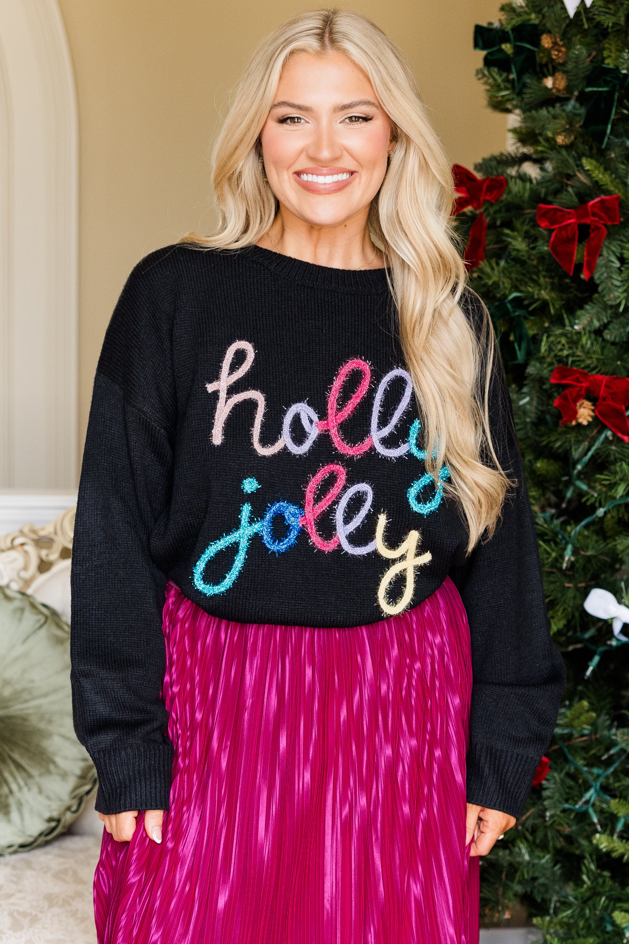 Holly Jolly All The Way Sweater. Black