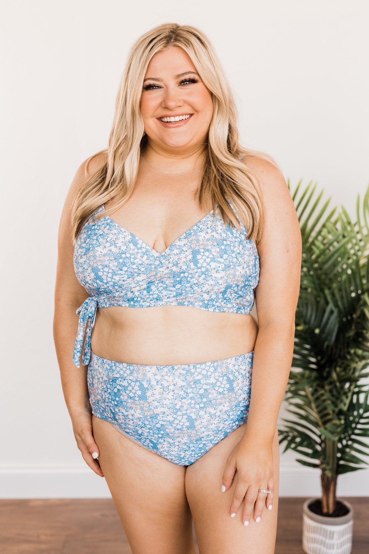 High-Rise Swim Bottoms- Blue Floral