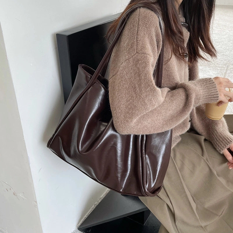 Women's Large PVC Solid Color Streetwear Square Magnetic Buckle Tote Bag