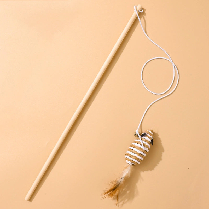 Cat Toys Linen Mouse Wooden Pole Cat Teaser Handheld Interactive Cat Teaser Toy Cat Supplies