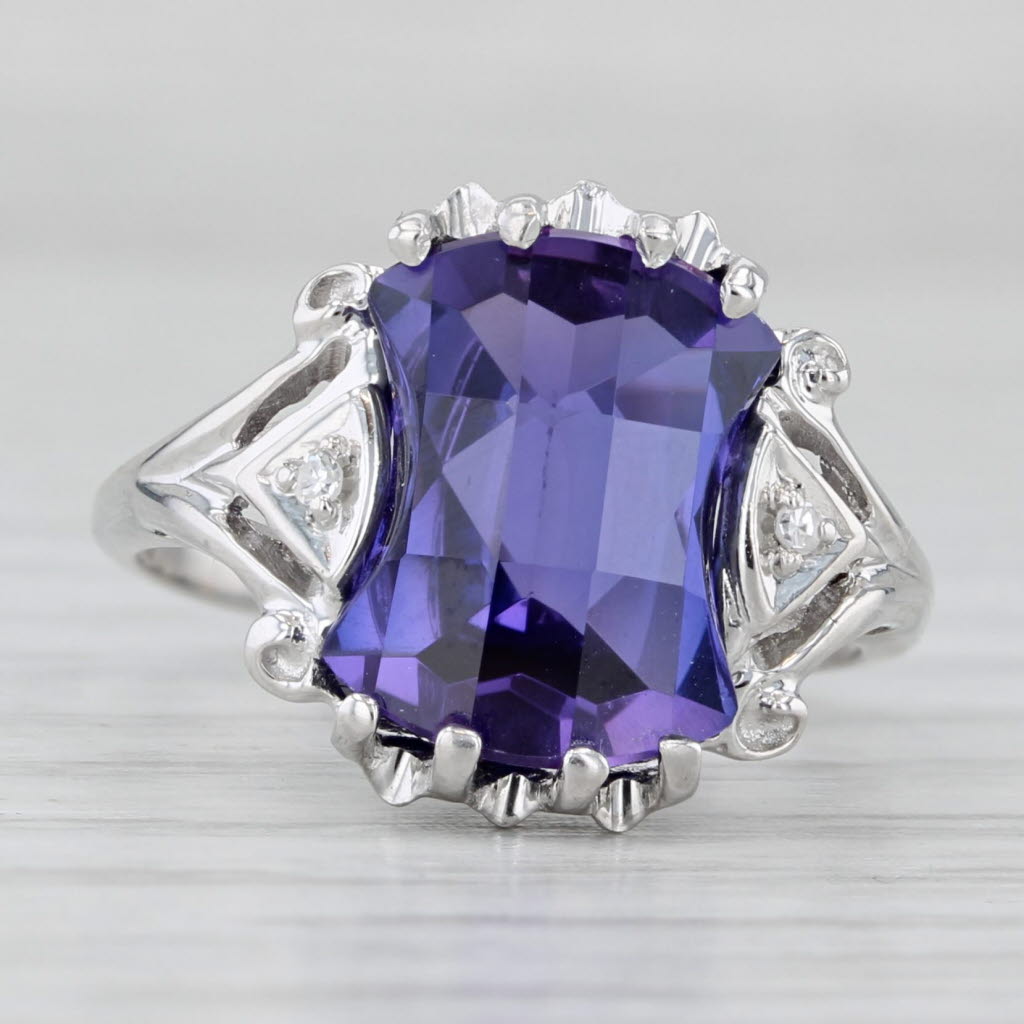 Lab Created Purple Blue Sapphire Diamond Ring 10k White Gold Size 6