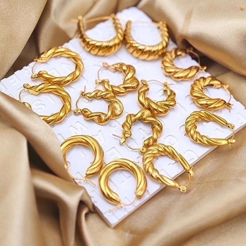 1 Pair Minimalist Geometric Plating Stainless Steel 18K Gold Plated Hoop Earrings