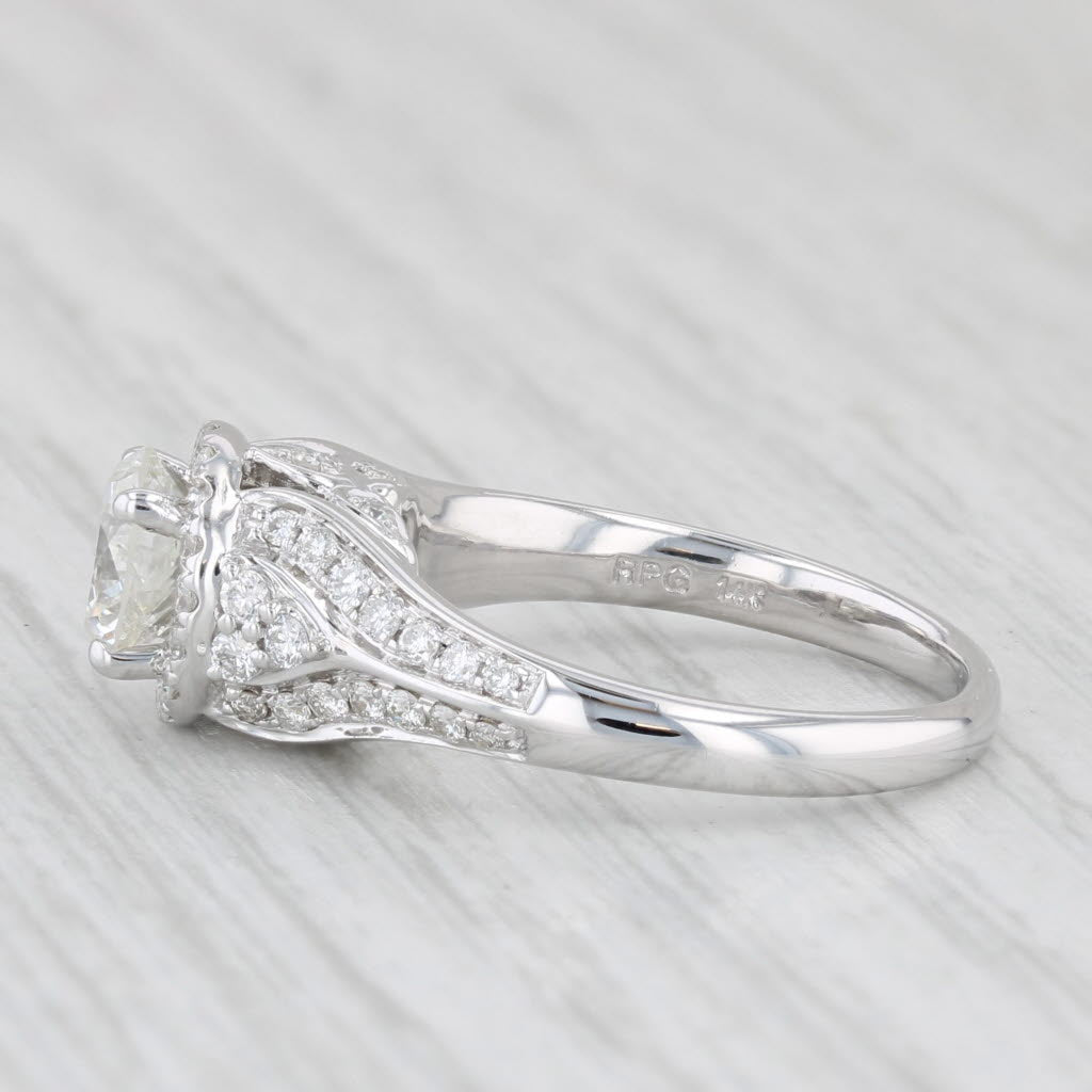 1.53ctw Round Diamond Halo Engagement Ring 14k White Gold Size 6 Demetrios