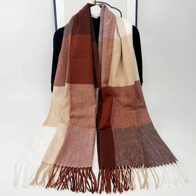 New Autumn And Winter Warm Scarf Factory Plaid Women's Tassel Scarf Thickened Cashmere Shawl