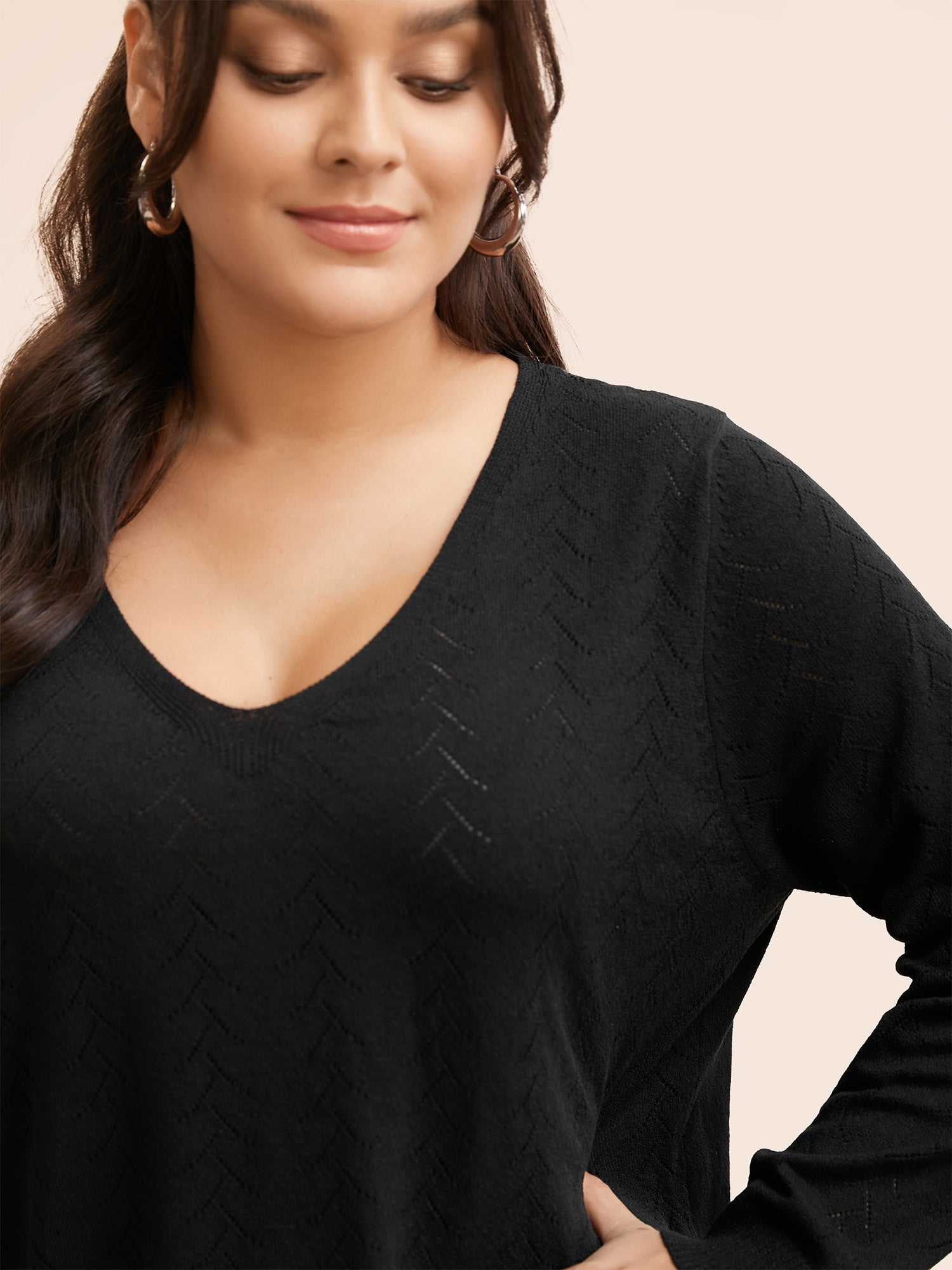 Texture V Neck Lightweight Pullover